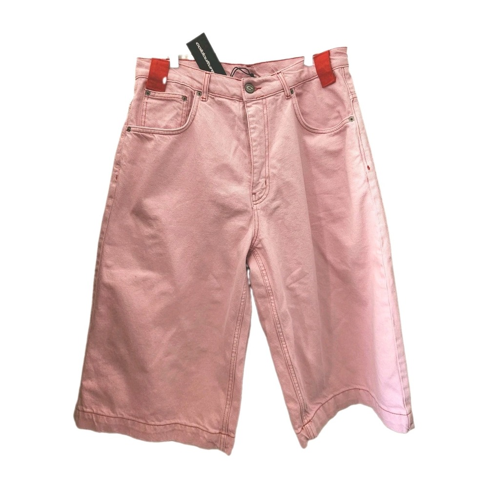 Cold Culture Stitching Jorts Sweet Lilac Pink Straight Loose Fit 100% Cotton Y2K - Picture 7 of 16